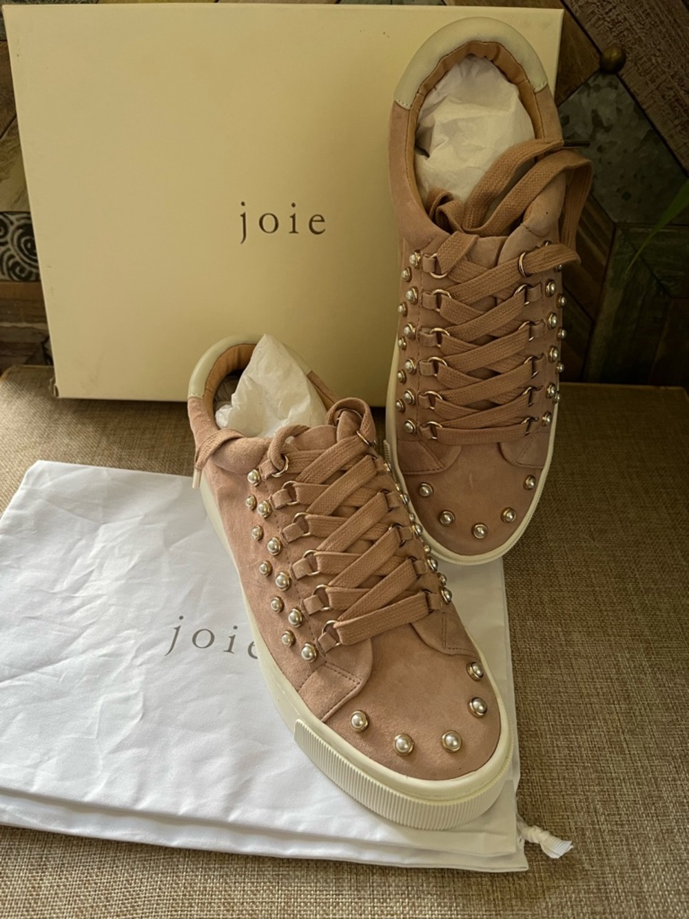 Joie Women's Pink Suede Studded Platform Sneakers - Picture 2 of 5